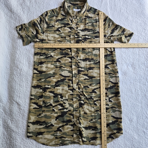 Equipment Silk Utility Button Front Camo Short Sleeve Shirt Dress - Picture 15 of 16